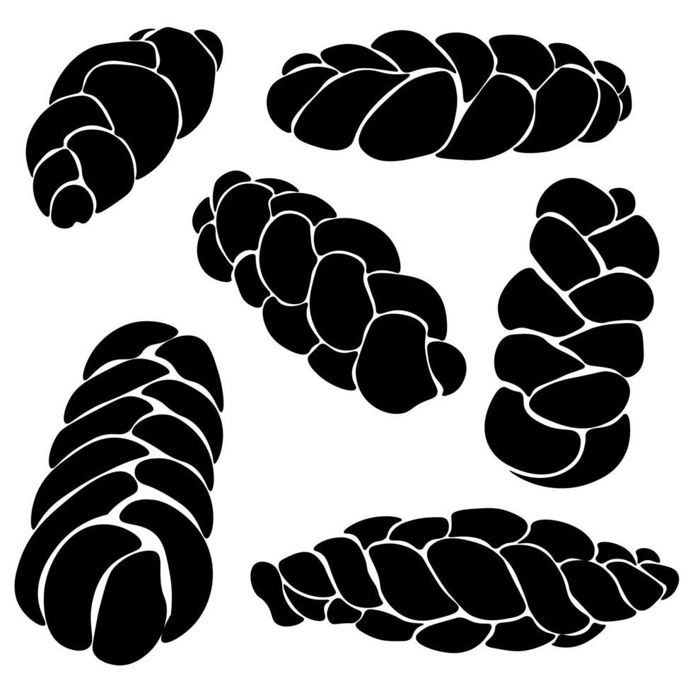 Set of silhouettes of rich pastry braids, sweet bread twisted with bundles vector