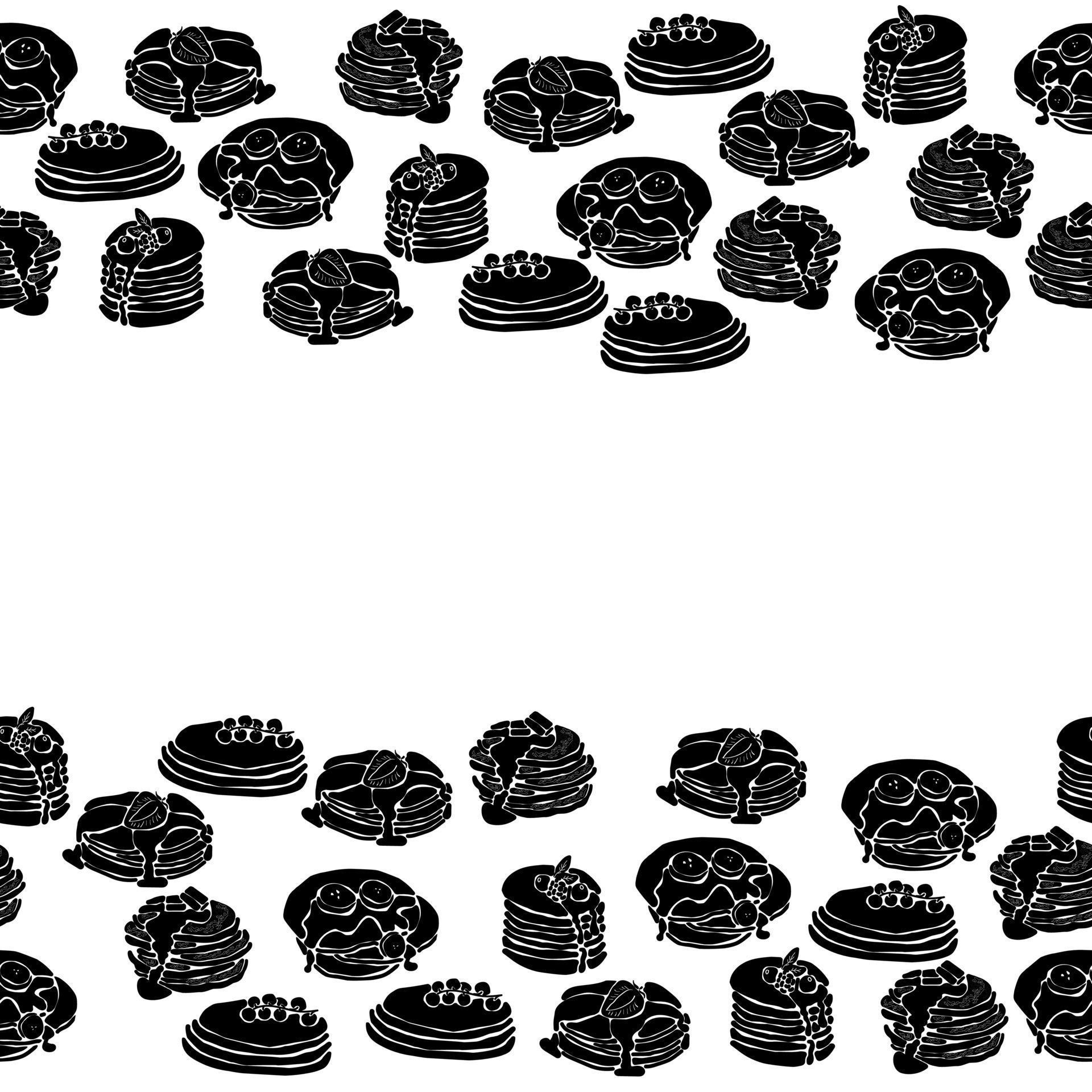 Horizontal border of pancake silhouettes, decorative frame from stacks