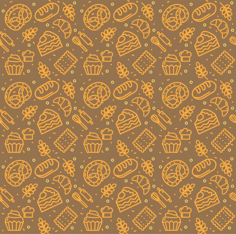 Bakery Signs Seamless Pattern Background on a Brown. Vector