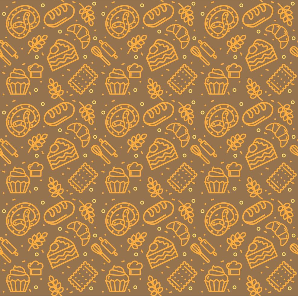 Bakery Signs Seamless Pattern Background on a Brown. Vector