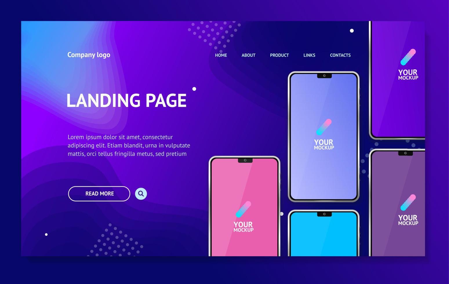 Mobile Phones Concept Card Landing Web Page Template. Vector