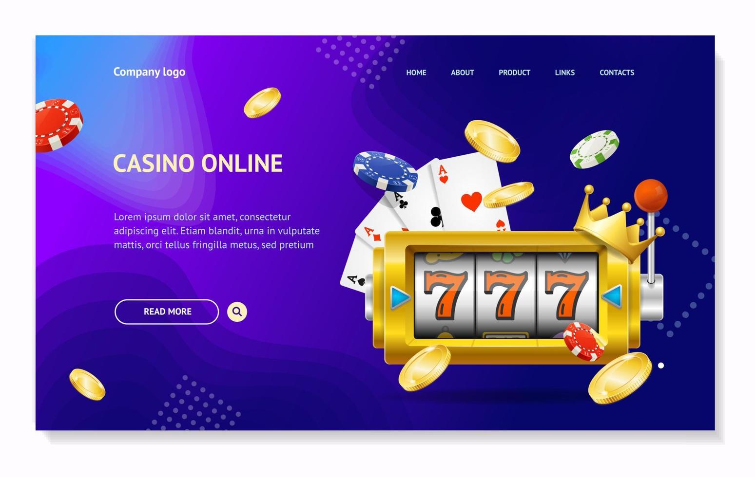 plantilla de página web de destino de tarjeta de concepto de casino 3d detallada y realista. vector