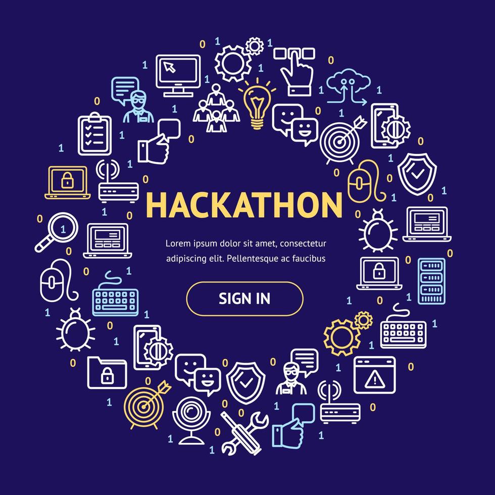 Hackathon Signs Round Design Template Thin Line Icon Concept. Vector