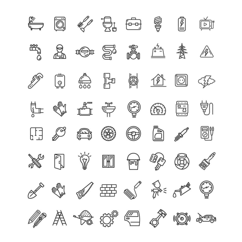 Engineering Black Thin Line Icon Set. Vector