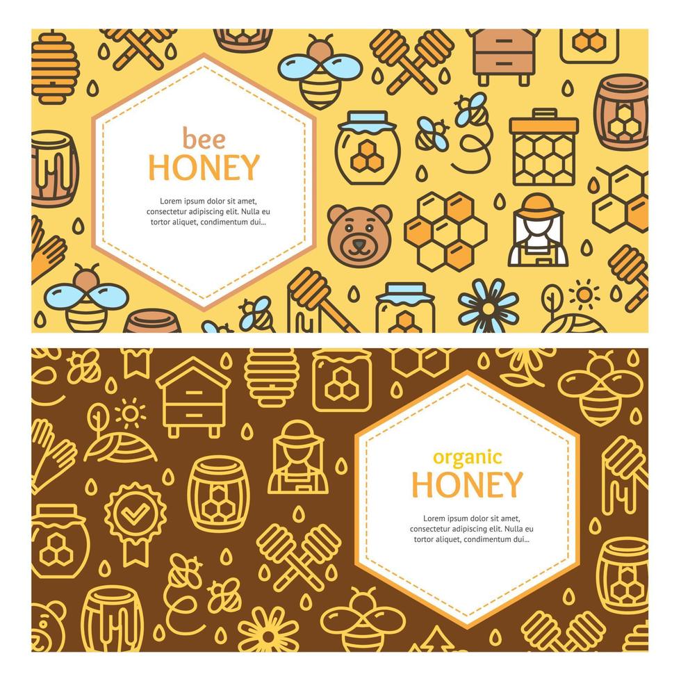 Honey Signs Banner Card Horizontal Set. Vector