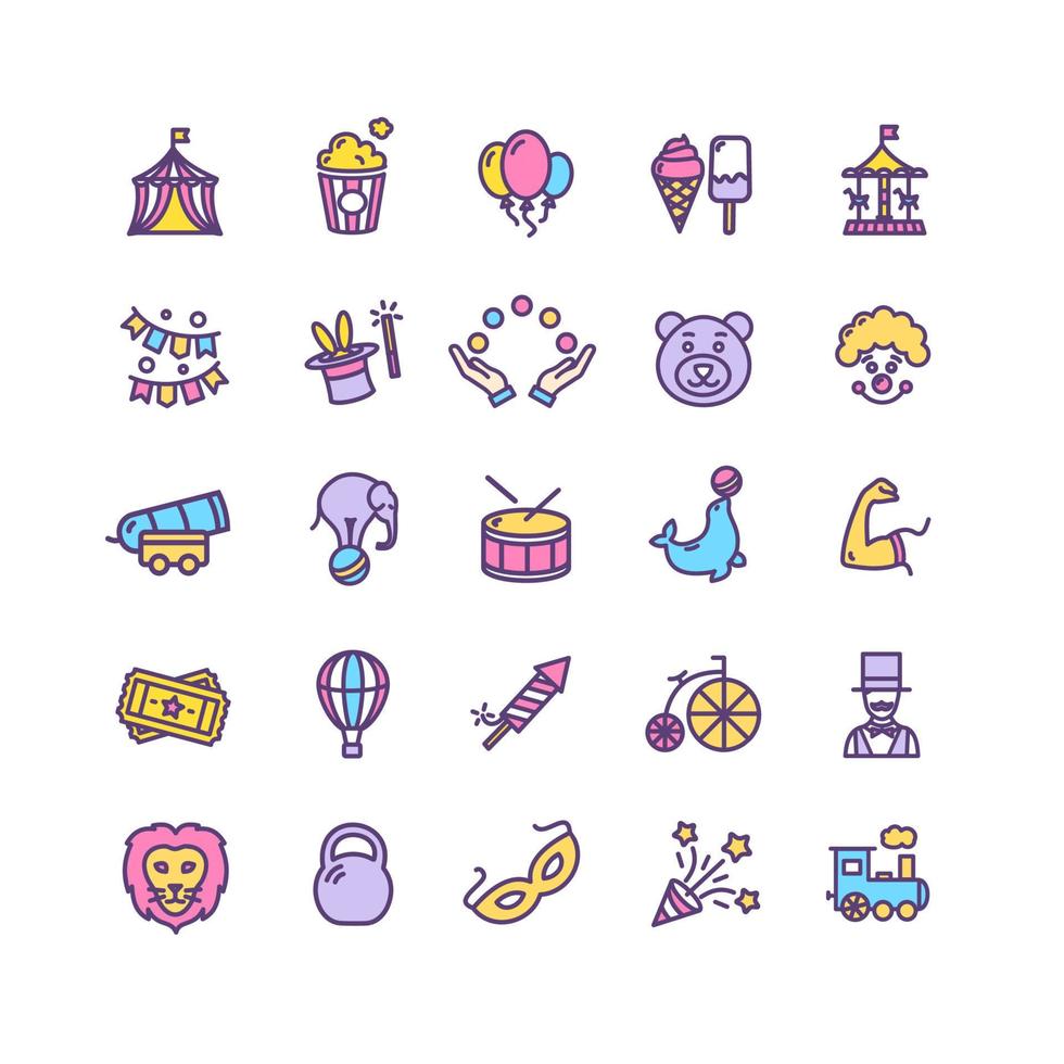 Circus Color Thin Line Icon Set. Vector