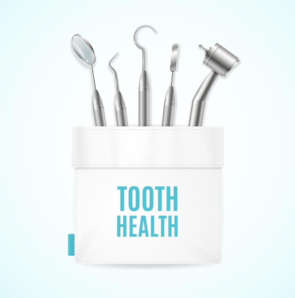 Tooth Health Concept Banner Card with Realistic 3d Detailed Elements Medical Instrument. Vector