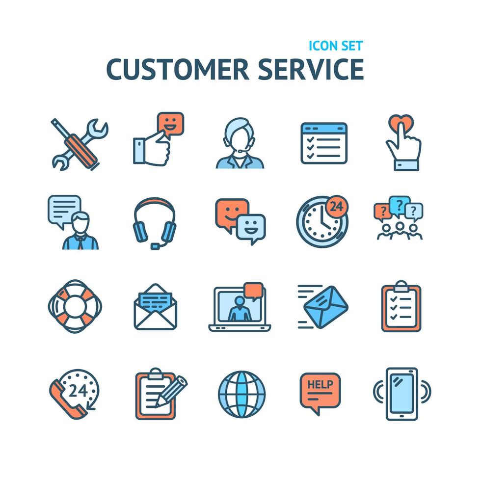 Customer Service Signs Color Thin Line Icon Set. Vector