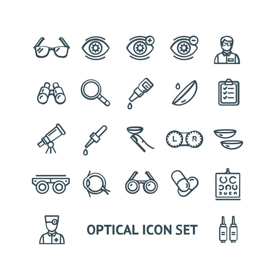 Optical Signs Black Thin Line Icon Set. Vector