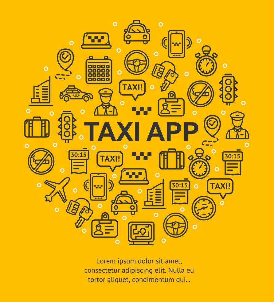 Taxi App Banner Round Design Template Thin Line Icon Concept. Vector