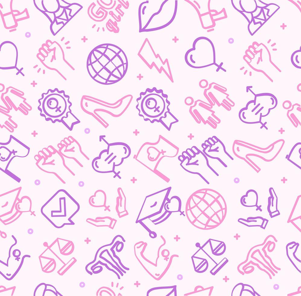 Feminism Signs Seamless Pattern Background on a White. Vector