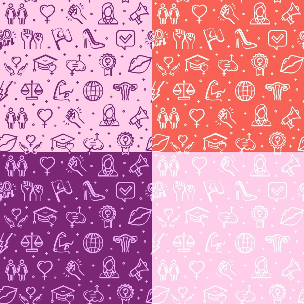 Feminism Signs Seamless Pattern Background Set. Vector