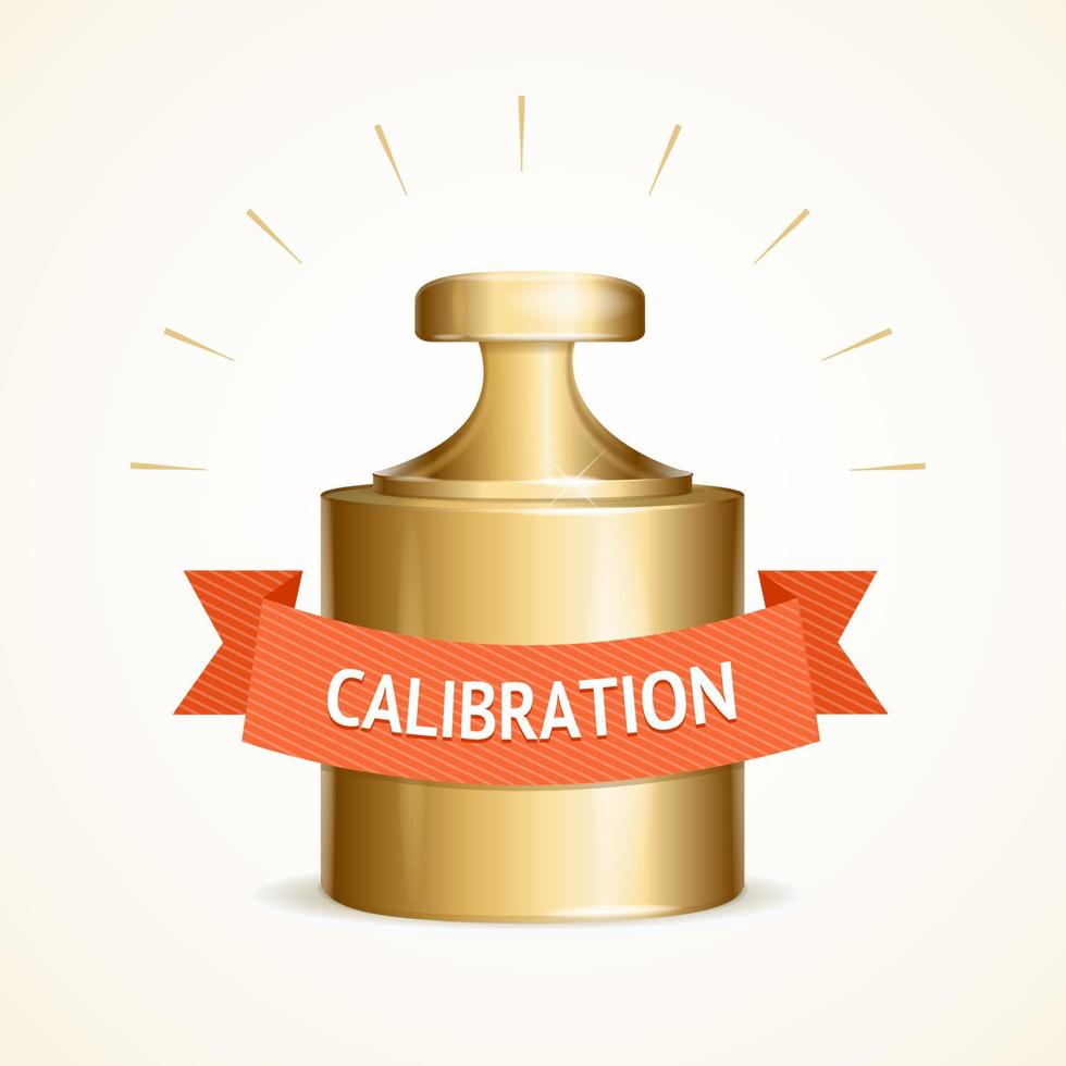 Realistic Detailed 3d Calibration Weight and Red Ribbon. Vector