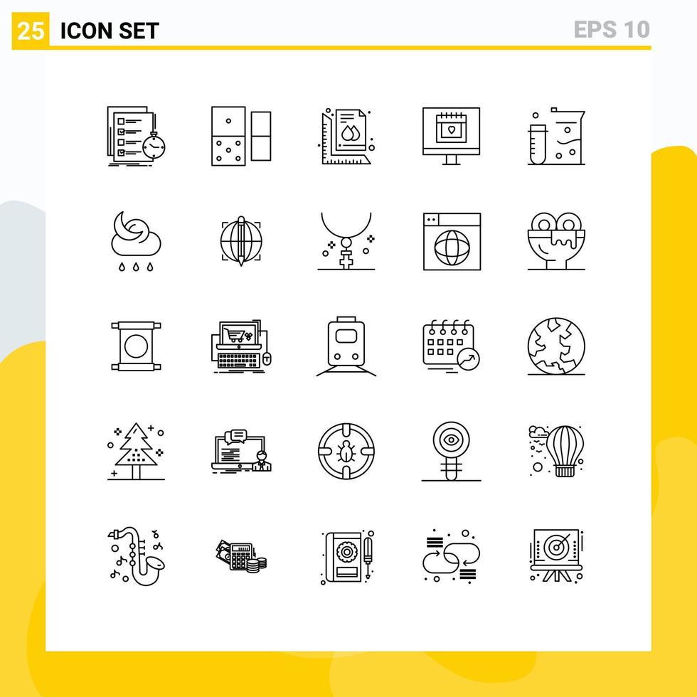 Stock Vector Icon Pack of 25 Line Signs and Symbols for chemistry lover measure heart document Editable Vector Design Elements