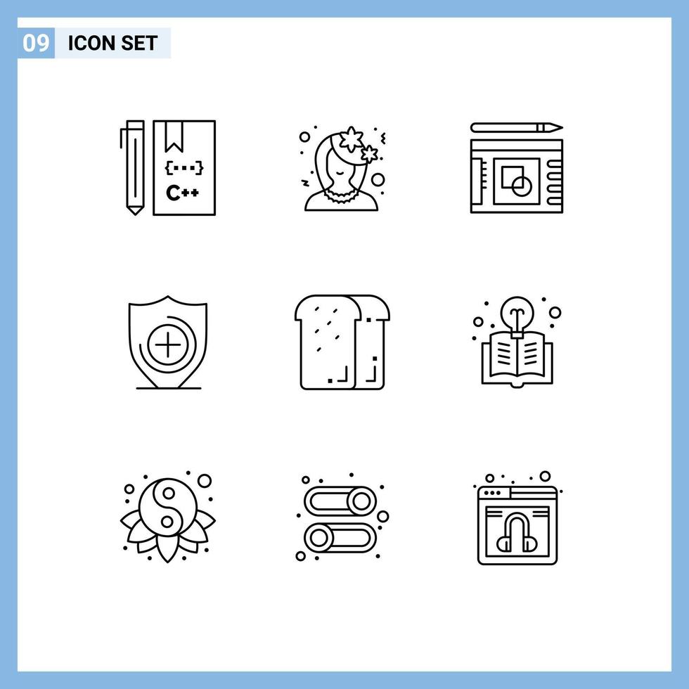 Pictogram Set of 9 Simple Outlines of bread healthcare profile medical presentation Editable Vector Design Elements