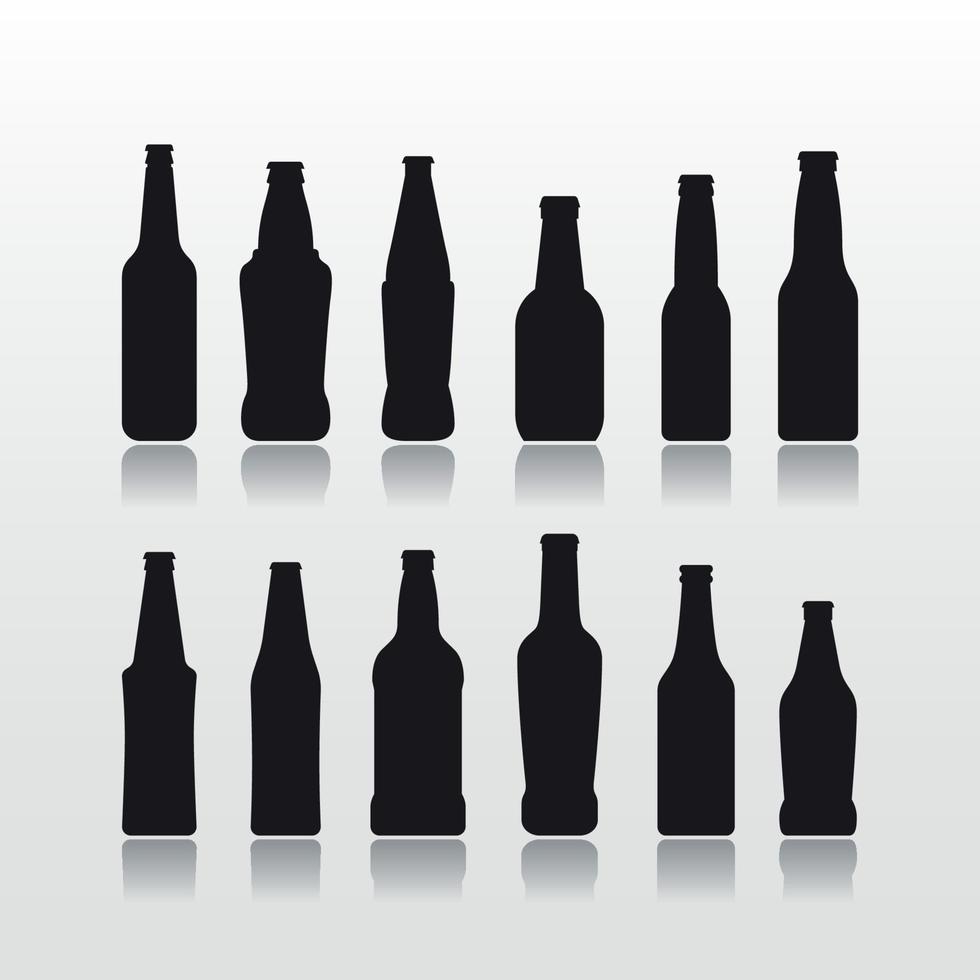 botellas negras, iconos aislados establecidos en fondo blanco vector