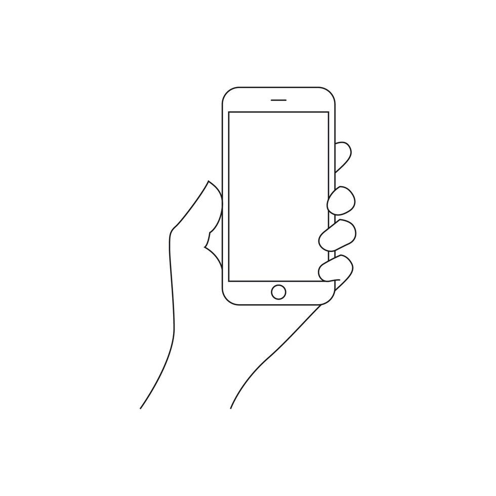 Hand Holding the Smart Phone, Line icons vector