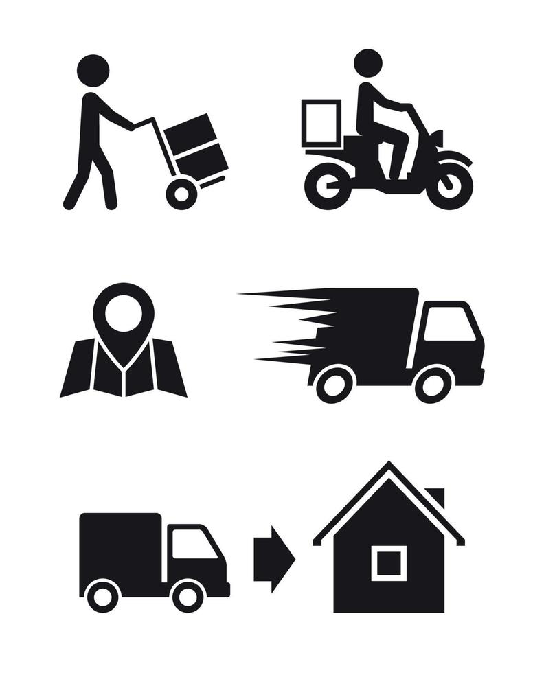 delivery icons set, black, isolated on white background vector