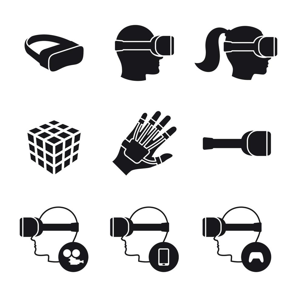 Virtual and augmented reality vector icons set black on a white