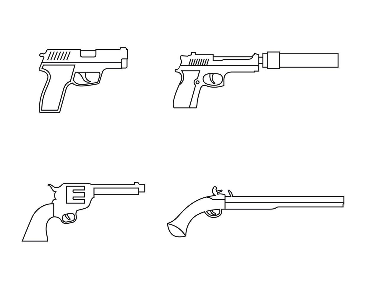 Gun icons set. black, isolated on a whhite background vector