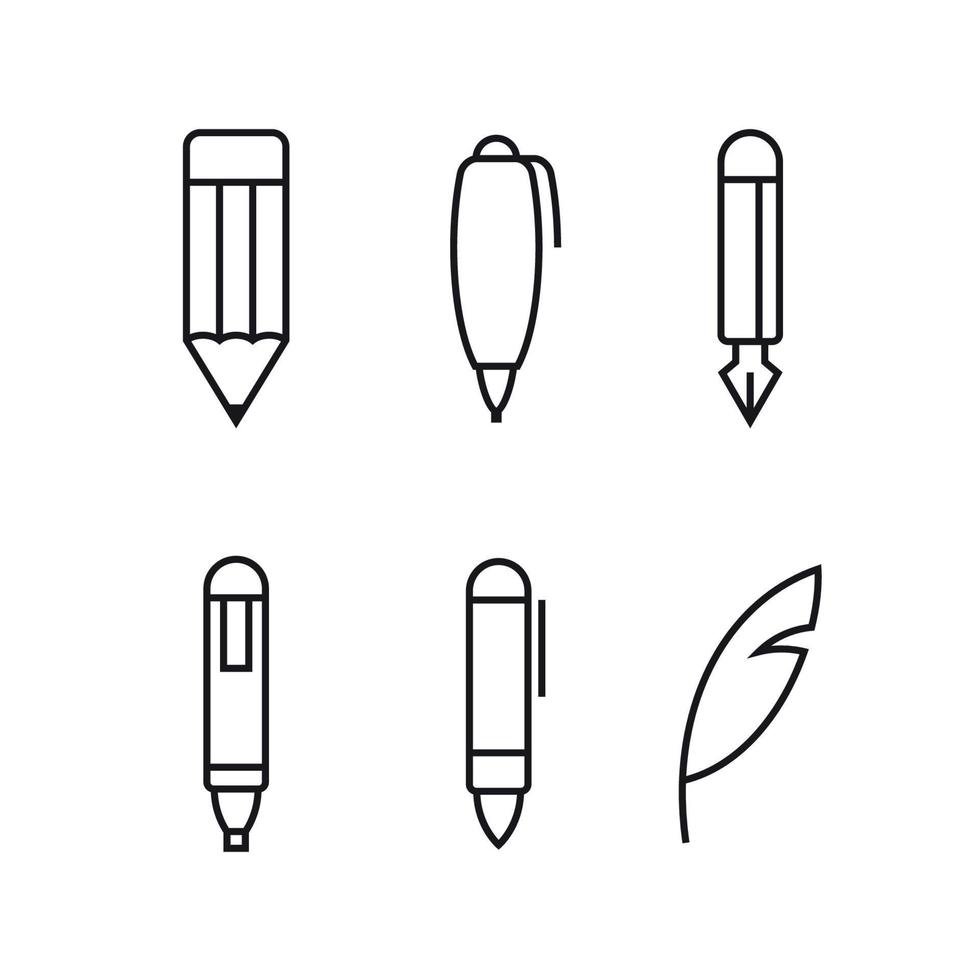 Writing icons set, black contour on a white background vector