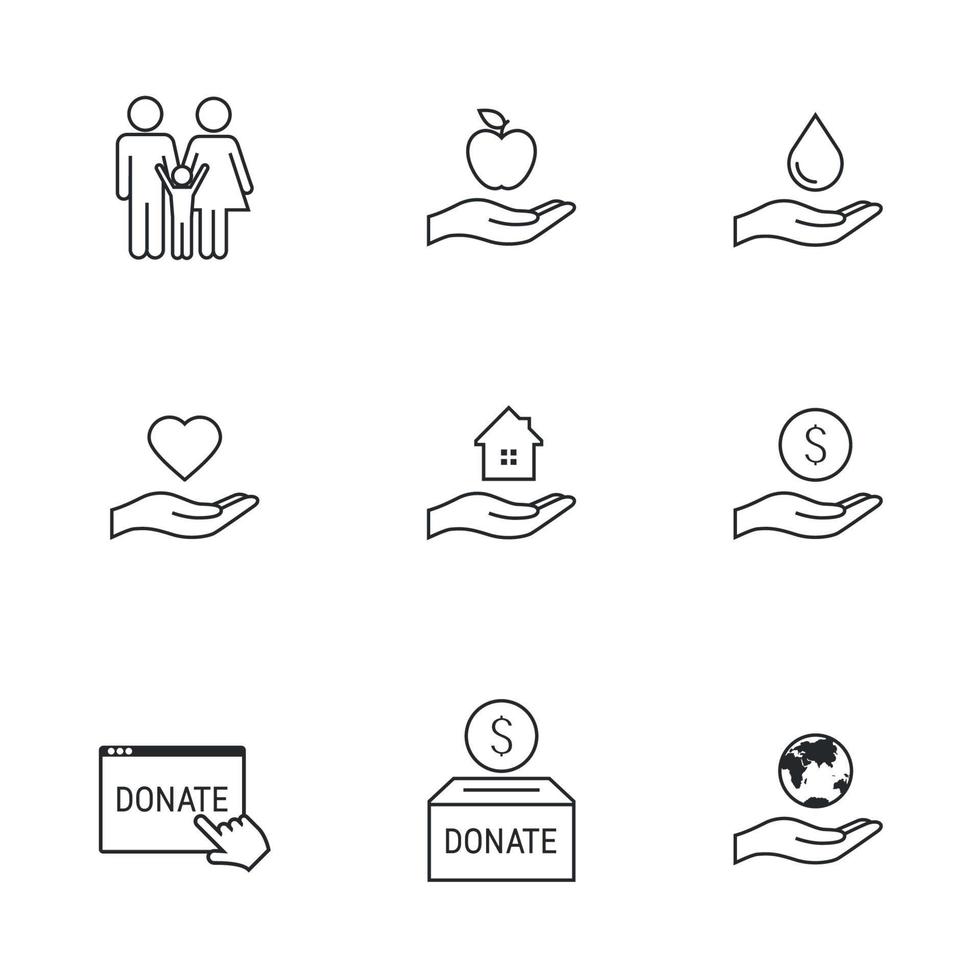 Charity, Donation icons set, black on a white background vector