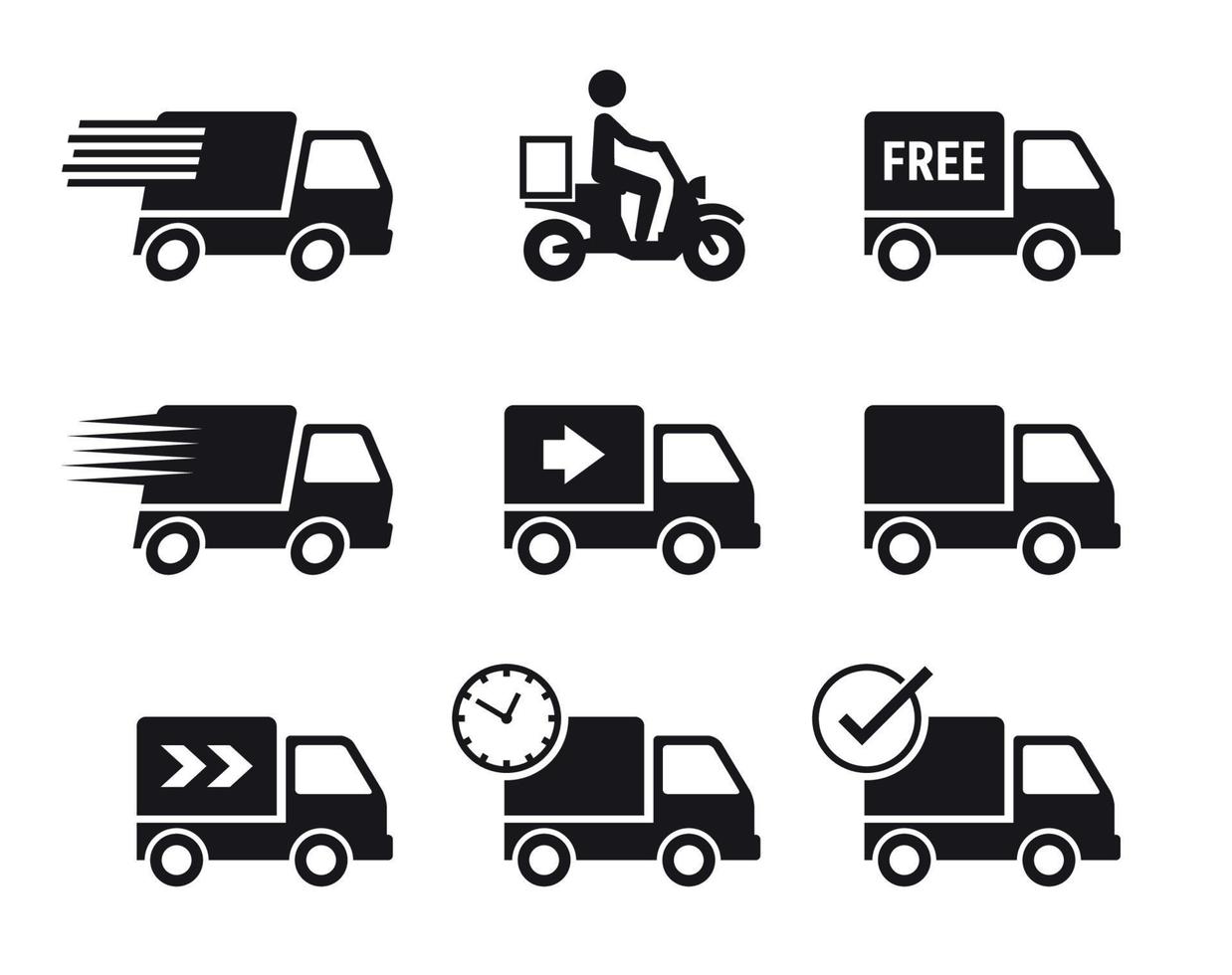 Delivery car icons, black on a white background vector