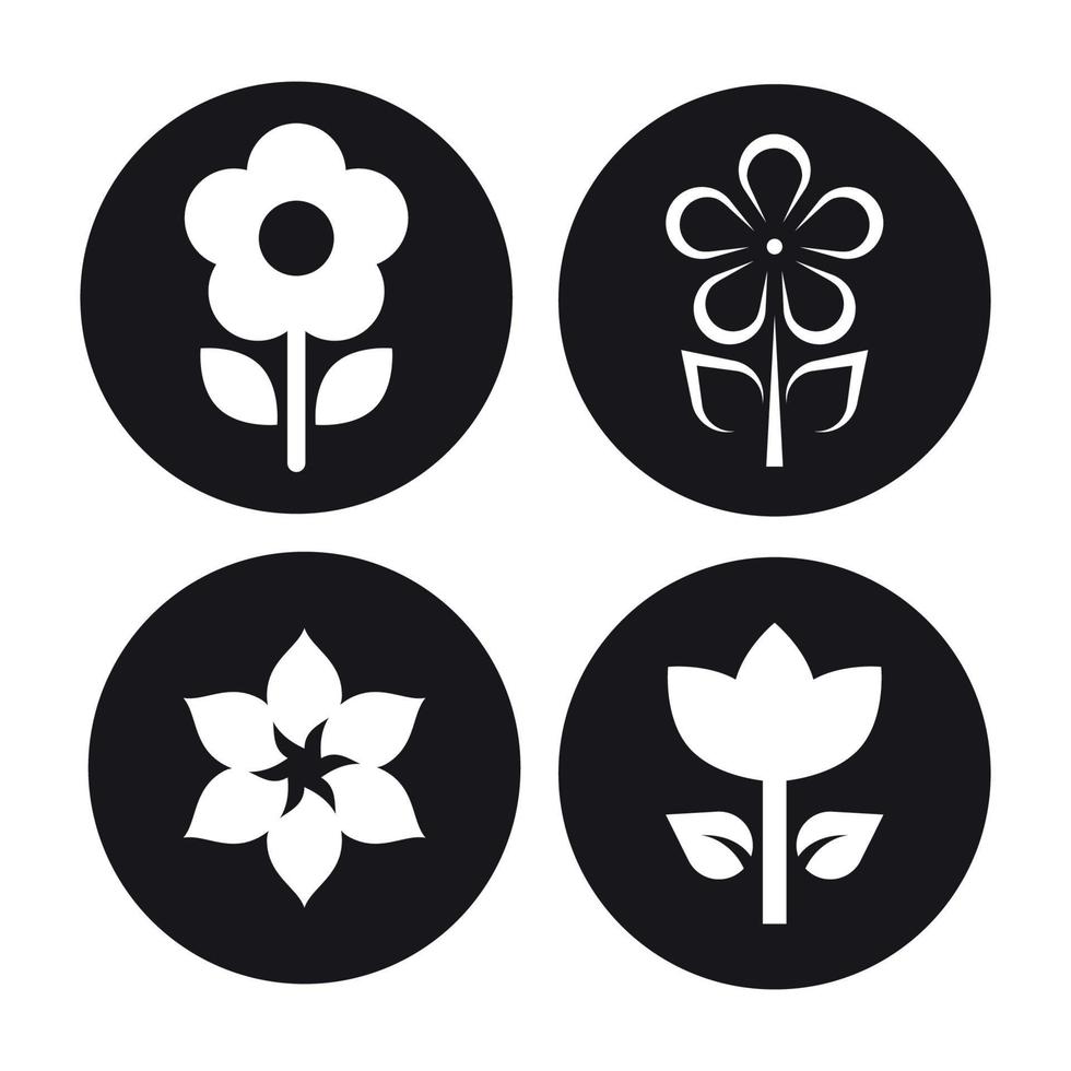 negro, iconos de flores sobre un fondo blanco vector