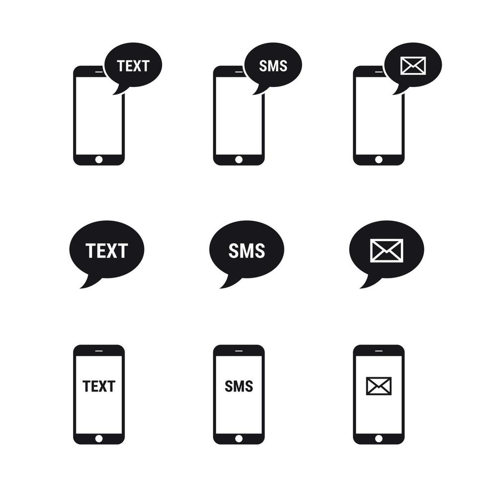 correo de mensaje de texto sms móvil, negro sobre fondo blanco vector