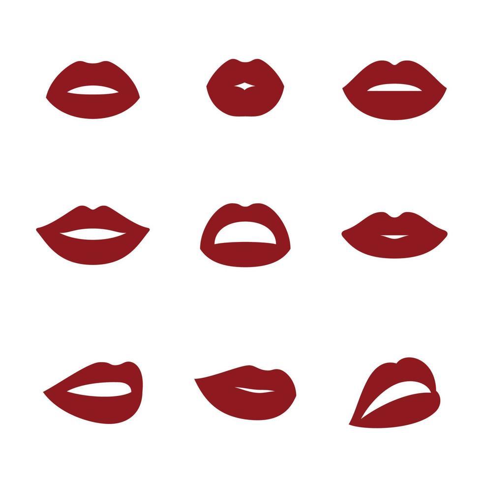 iconos de labios de mujer. rojo sobre un fondo blanco vector