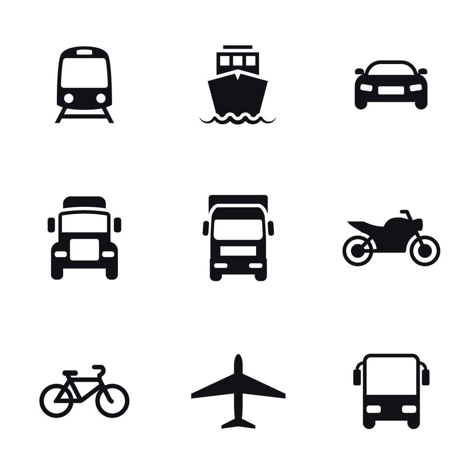 iconos de transporte. Negro sobre un fondo blanco vector