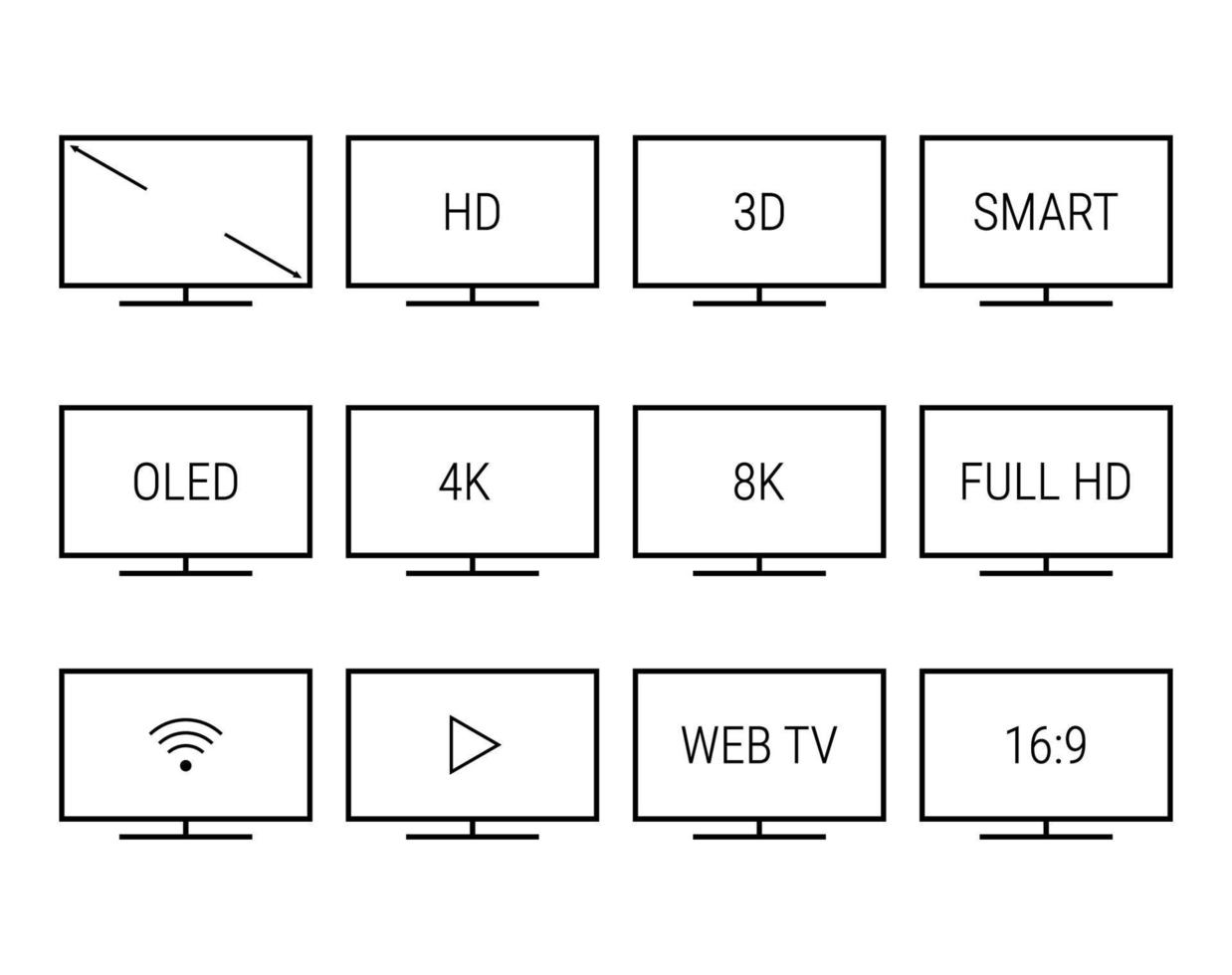 Modern TV symbols on a white background. Line icons vector