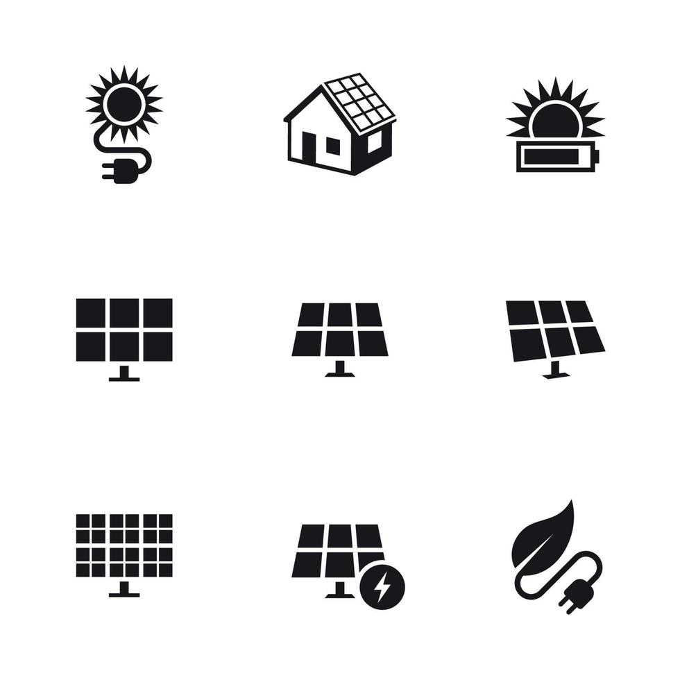 Solar energy icons set. Black on a white background vector