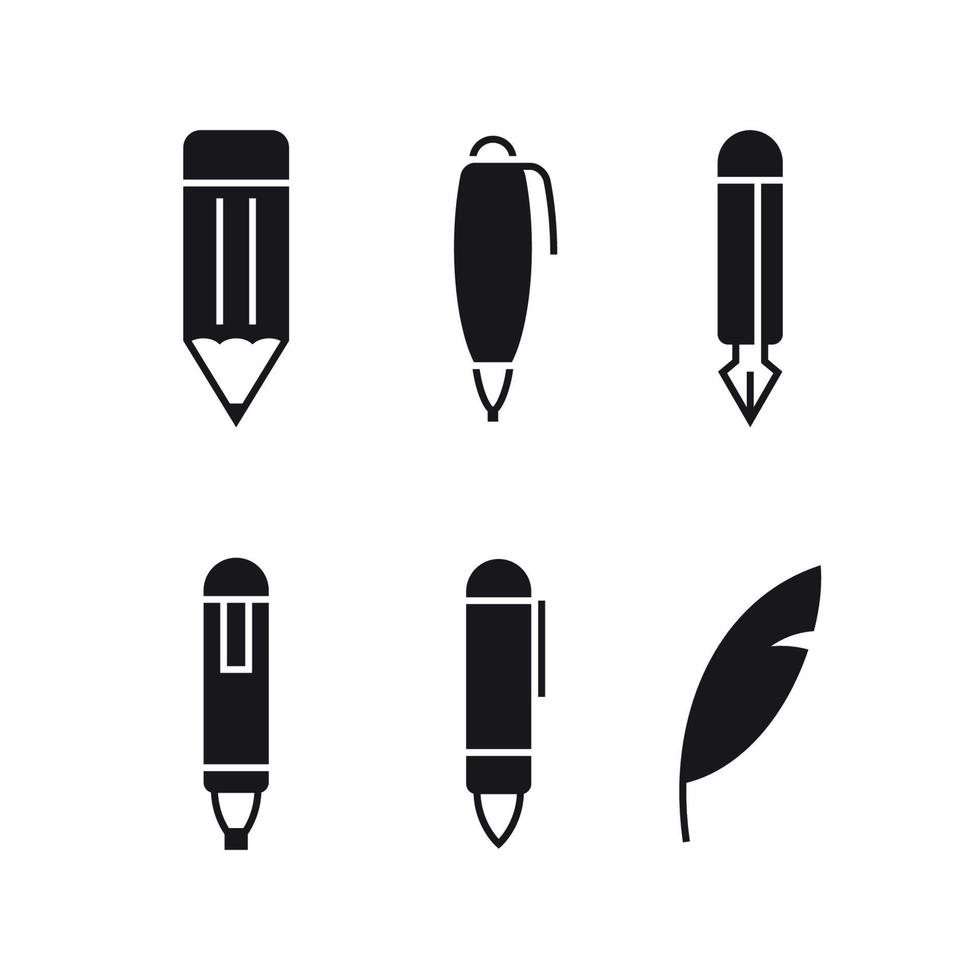 Writing icons set, black on a white background vector