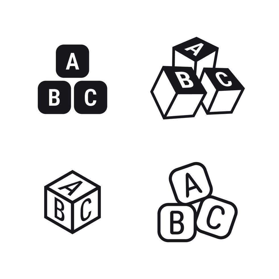 conjunto de iconos de cubos abc, negro sobre un fondo blanco vector