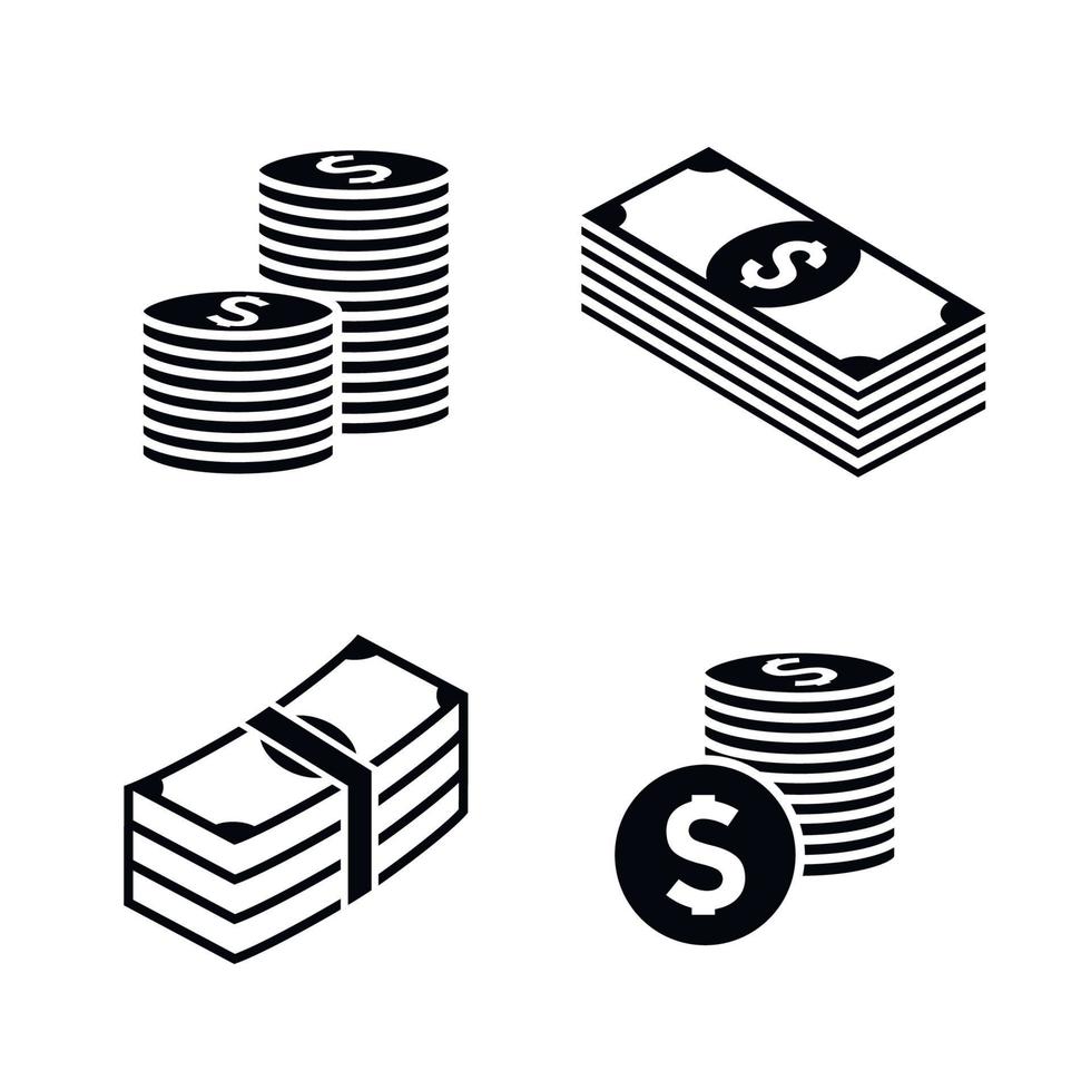 Money Icons Set. Black icons on a white background vector