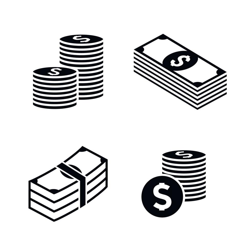 conjunto de iconos de dinero. iconos negros sobre un fondo blanco vector