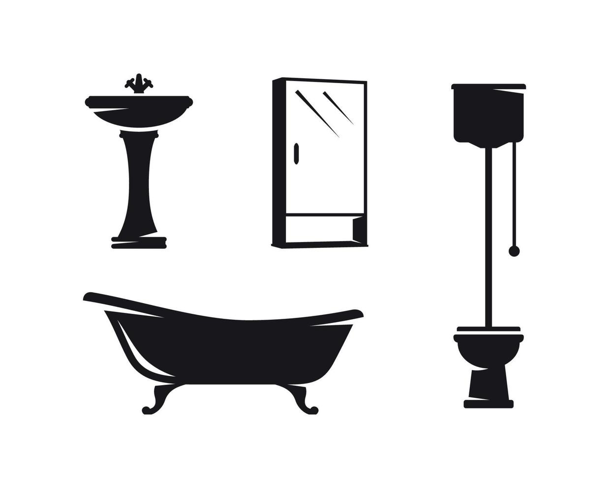 cuarto de baño, conjunto de iconos de silueta de baño, negro sobre fondo blanco vector