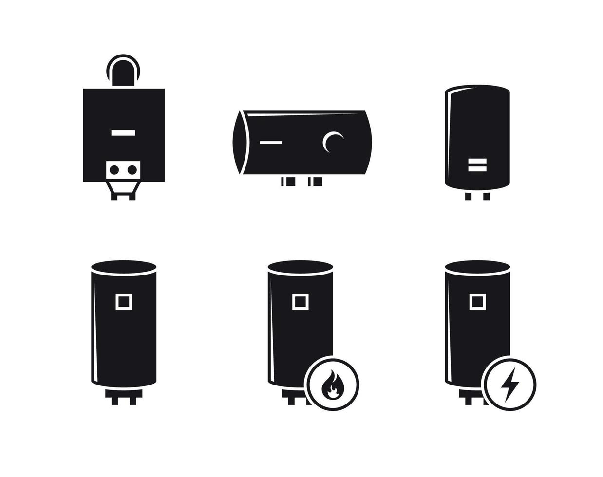 conjunto de iconos de caldera, negro sobre un fondo blanco vector