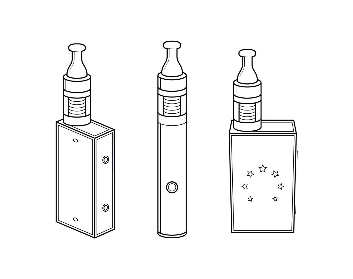 iconos de cigarrillos vaporizadores, vape negro, iconos de contorno sobre un fondo blanco vector