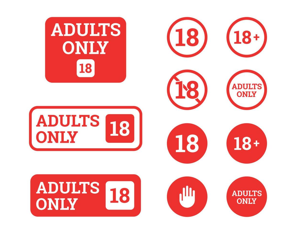 Under 18, adults only warning signs. Red on a white background vector