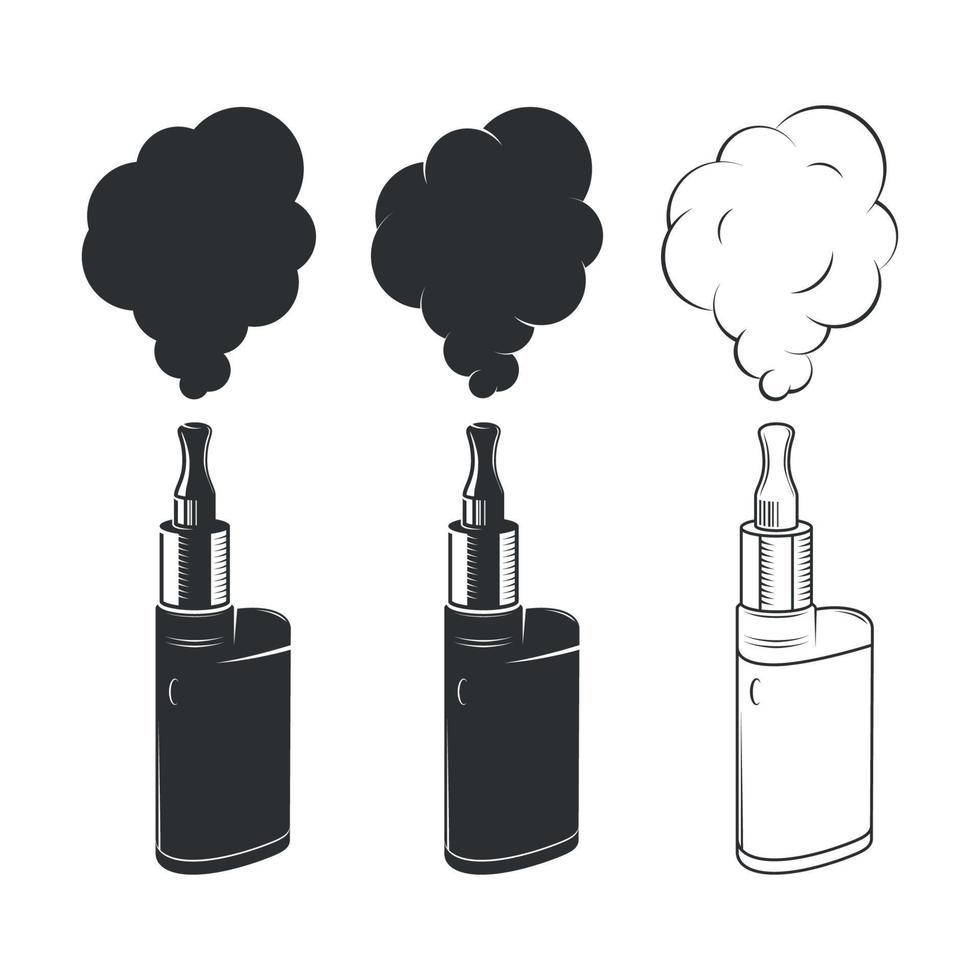 iconos de cigarrillos vaporizadores, iconos de vape negros en un fondo blanco vector