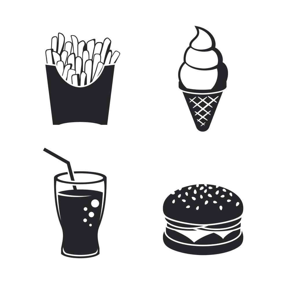 conjunto de iconos de comida rápida. Negro sobre un fondo blanco vector