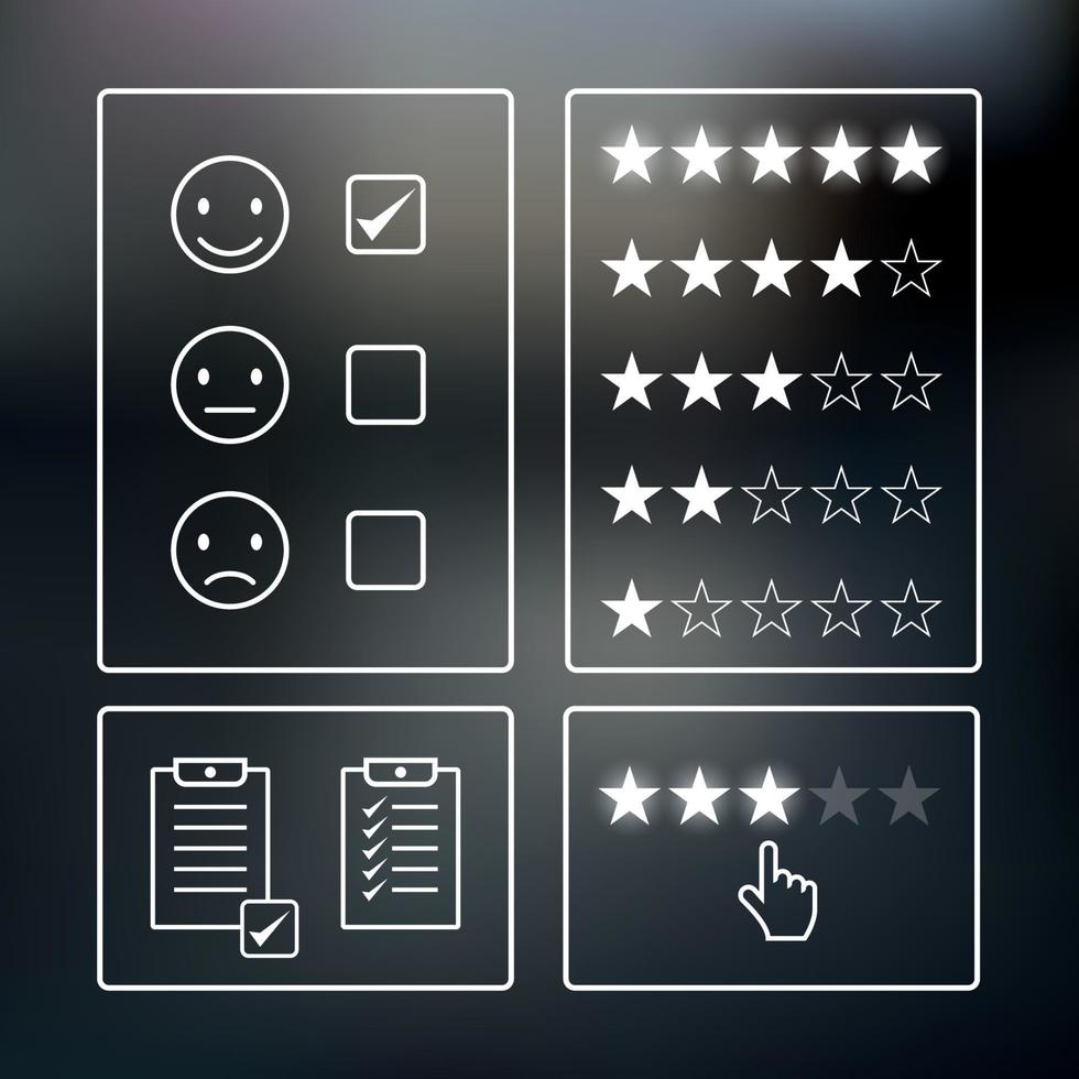 Consumer rating icons set. White on a black icons vector