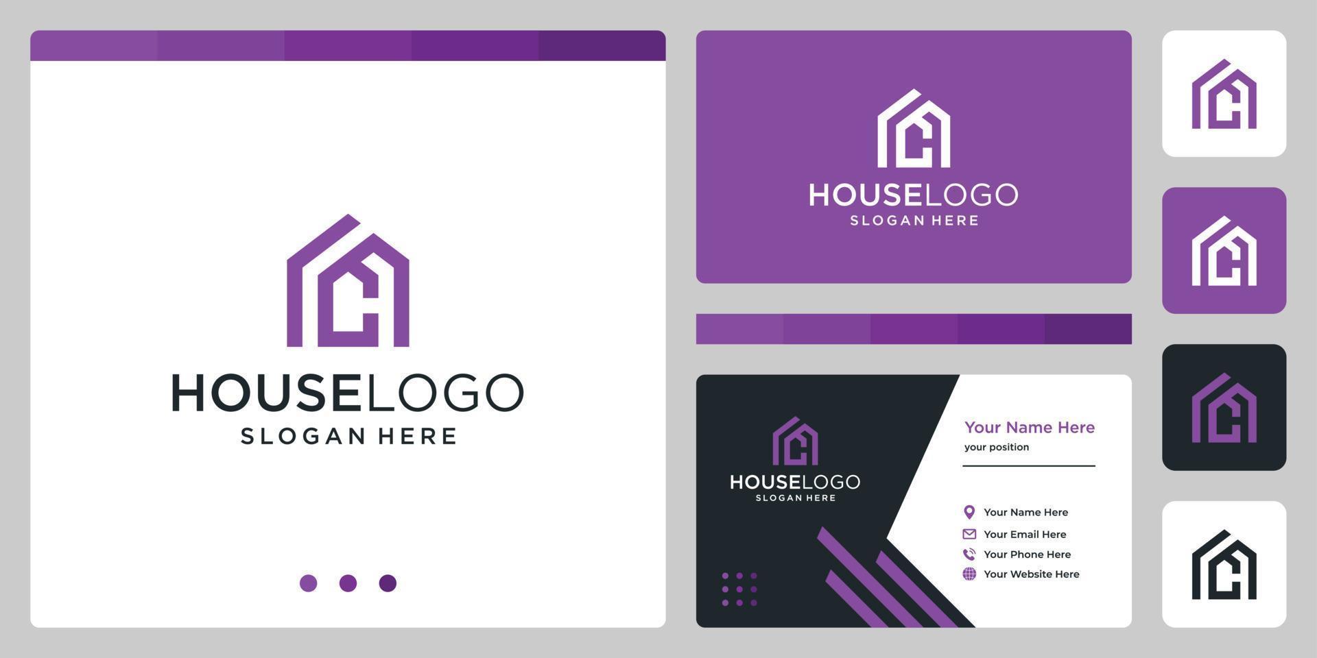 house building design logo with initials letter C. business card design vector