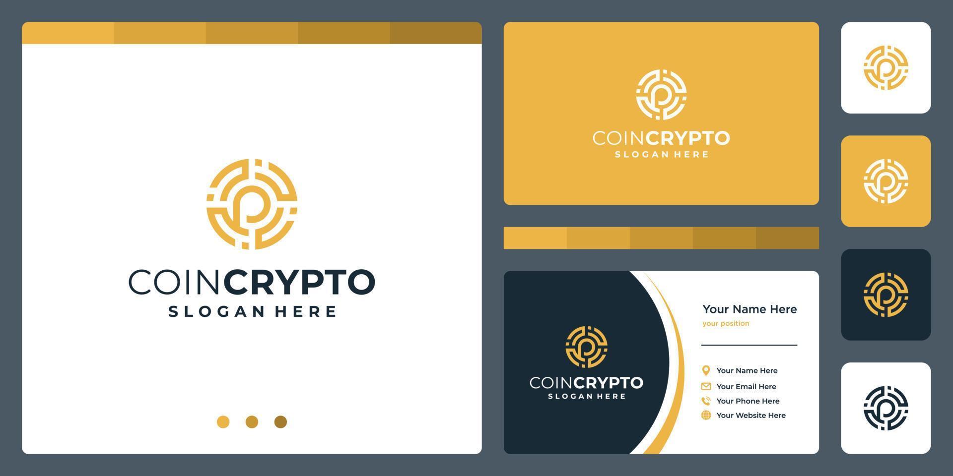 Crypto coin logo template with initial letter p. Vector Digital Money icon, Block chain, financial symbol.