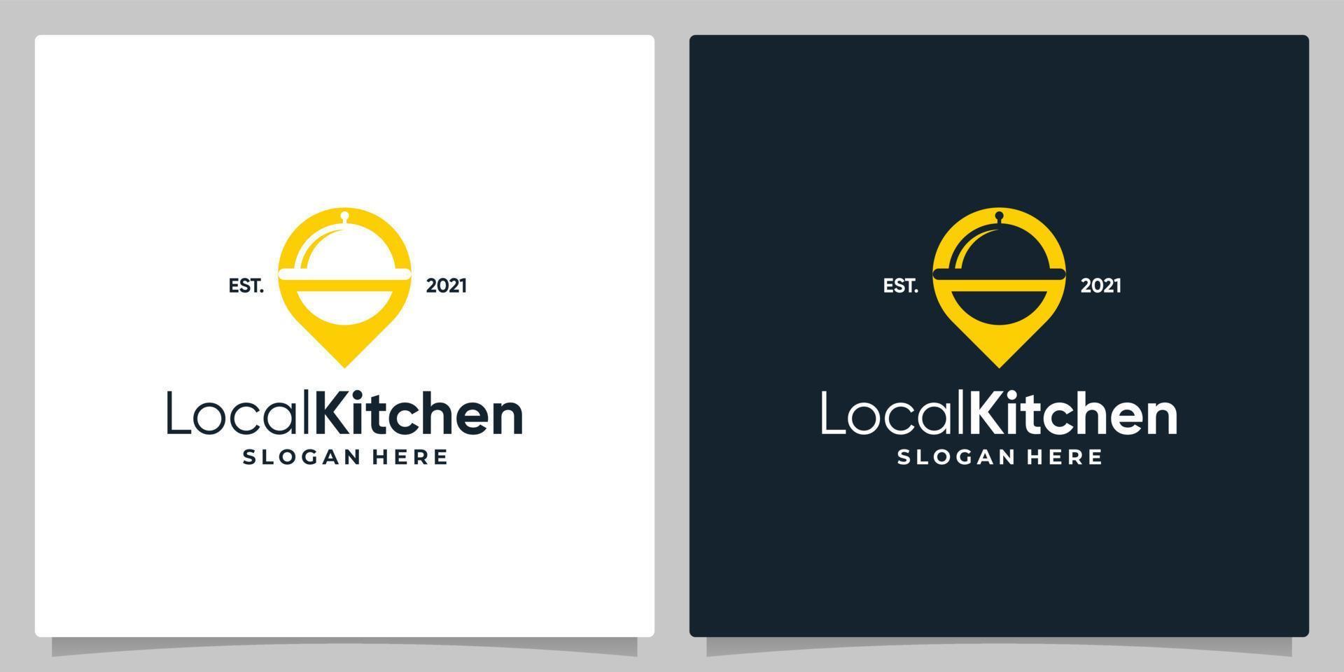 Map pin location symbol with logo a dish and business card design. vector