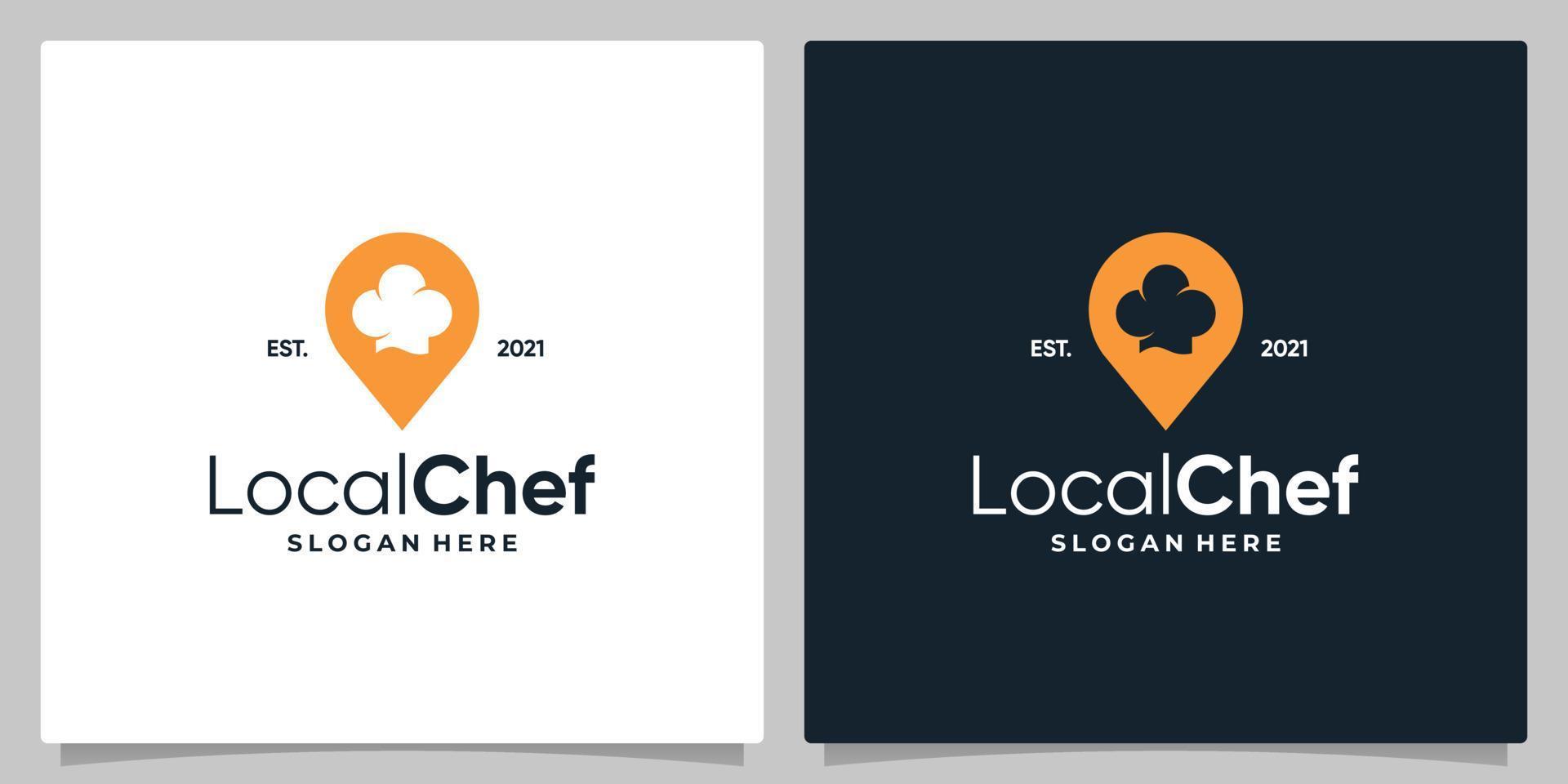 Map pin location symbol with chef hat and business card design. vector
