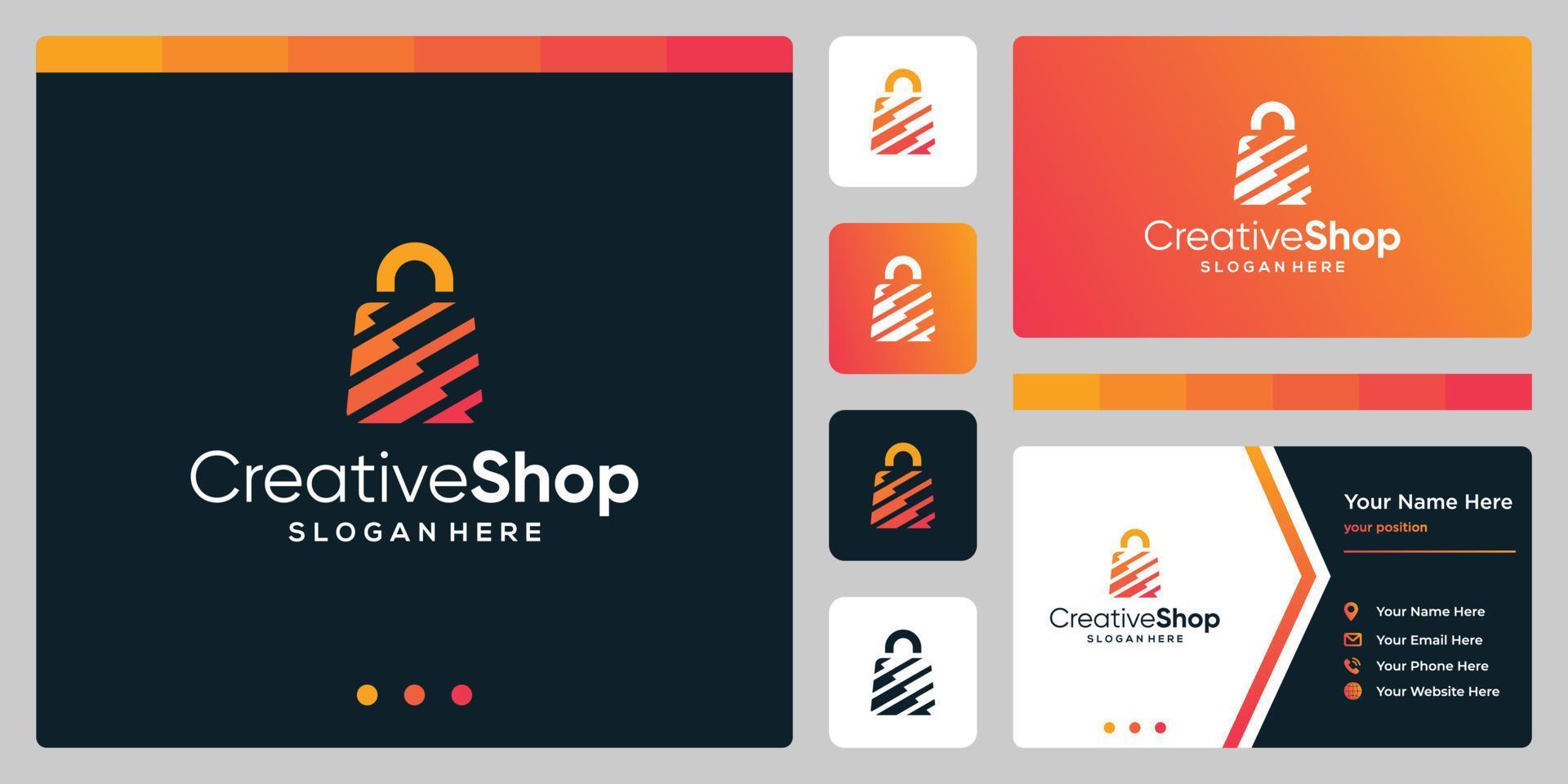 Template design logo shopping bag abstract and Business card design template. Premium vector
