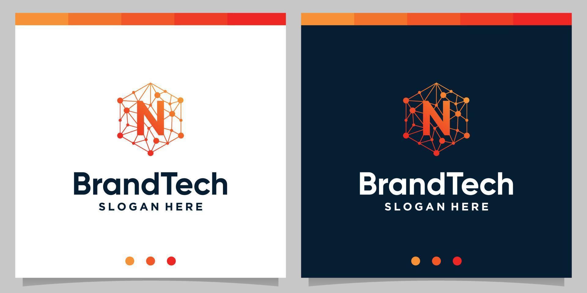 Blockchain technology abstract logo gradient with initial letter logo. Premium Vector